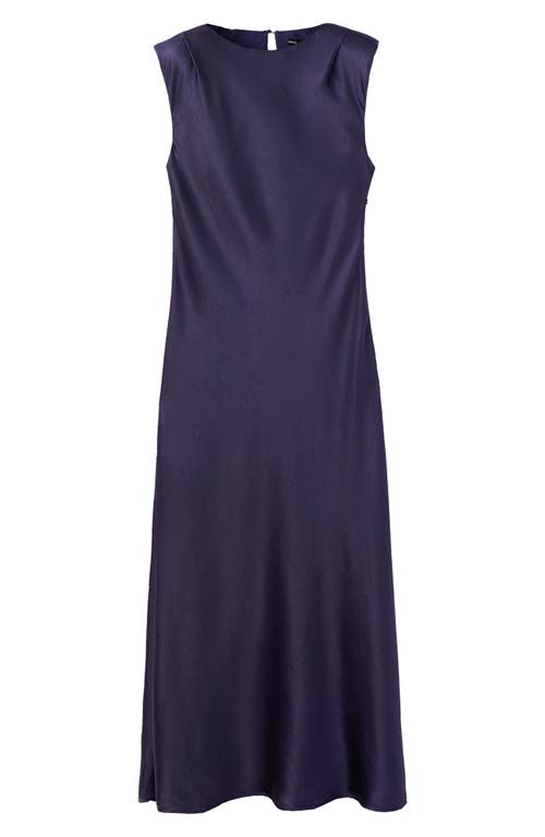 Mango Shoulder Pad Sleeveless Satin Midi Dress In Night Blue