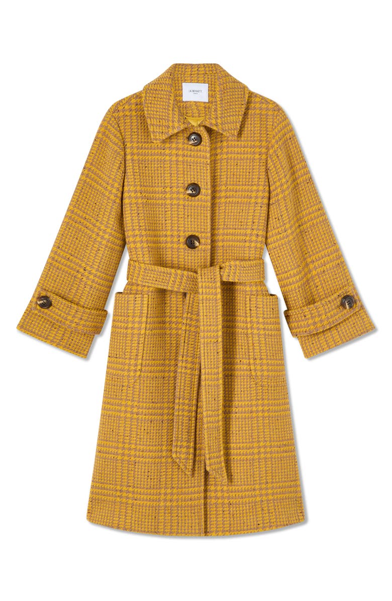 LK Bennett Blythe Check Stretch Wool Blend Coat, Alternate, color, Yellow Multi