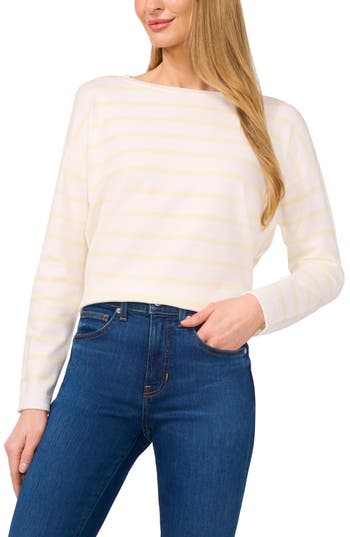 Shop Cece Stripe Crewneck Sweater In Antique White/cream Yellow