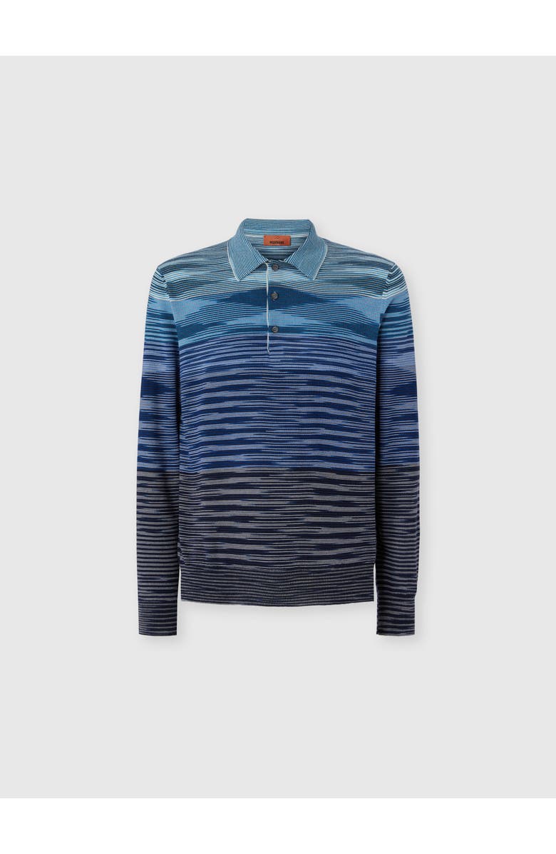 Missoni Long Sleeve Polo In Pure Wool With Flame Pattern, Main, color, Blue