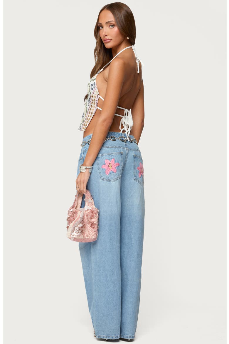Mirra Flower Pocket Low Rise Wide Leg Jeans, Alternate, color, BLUE