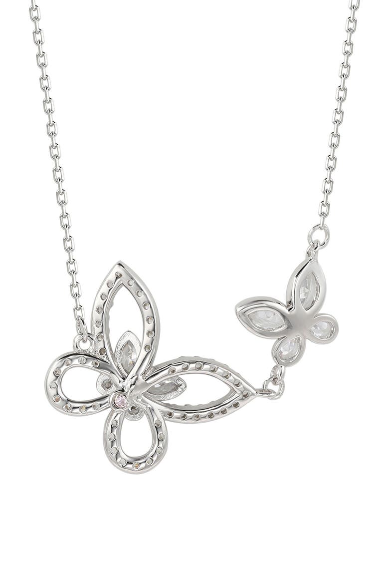 Sterling Silver Cubic Zirconia Double Butterfly Pendant Necklace, Alternate, color, WHITE