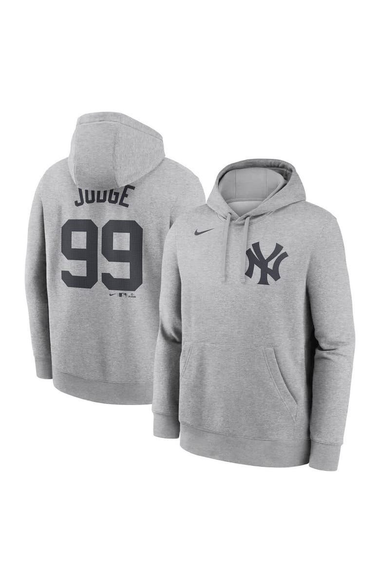 Nike Men's Nike Aaron Judge Heather Gray New York Yankees Player Name & Number Club Fleece Pullover Hoodie, Main, color, Heather Gray