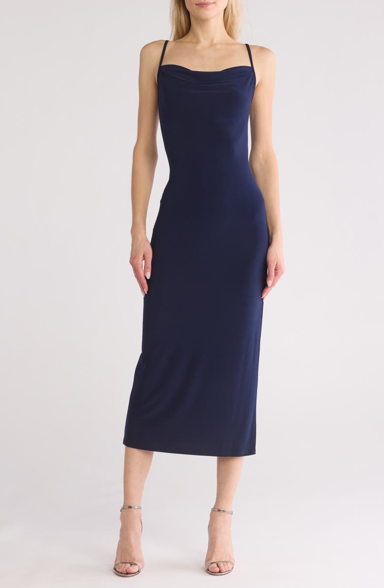 bebe Scoop Neck Midi Dress, Main, color, Navy
