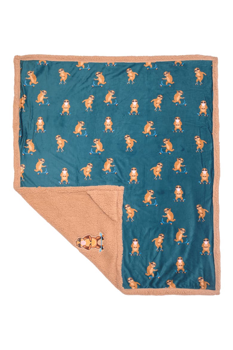 Skating Sloth Reversible Fleece Baby Blanket, Alternate, color, CURRY