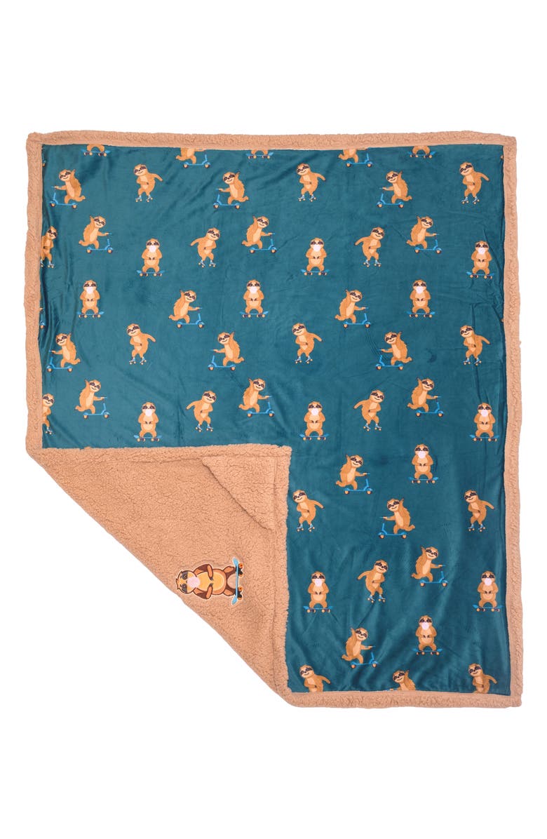 mimish Skating Sloth Reversible Fleece Baby Blanket, Alternate, color, Curry