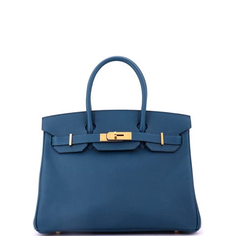 Birkin Handbag Blue Epsom with Gold Hardware 30