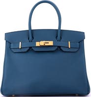 Pre-Owned Hermes Birkin Handbag Blue Epsom with Gold Hardware 30
