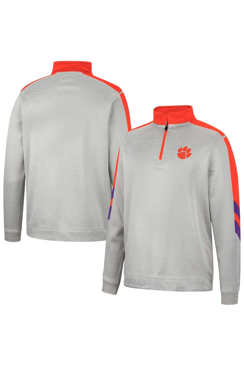 Men's Colosseum Gray/Orange Clemson Tigers Bushwood Fleece Quarter-Zip Jacket, Main, color, Gray