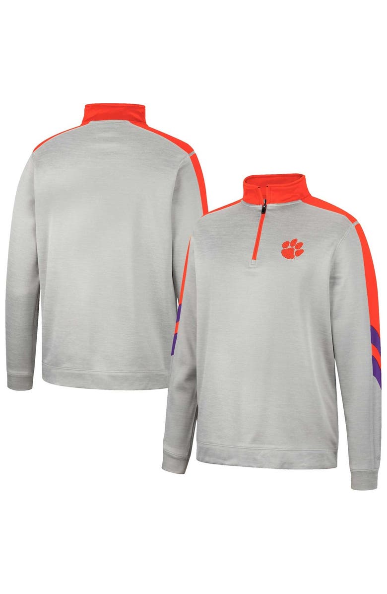 COLOSSEUM Men's Colosseum Gray/Orange Clemson Tigers Bushwood Fleece Quarter-Zip Jacket, Main, color, Gray