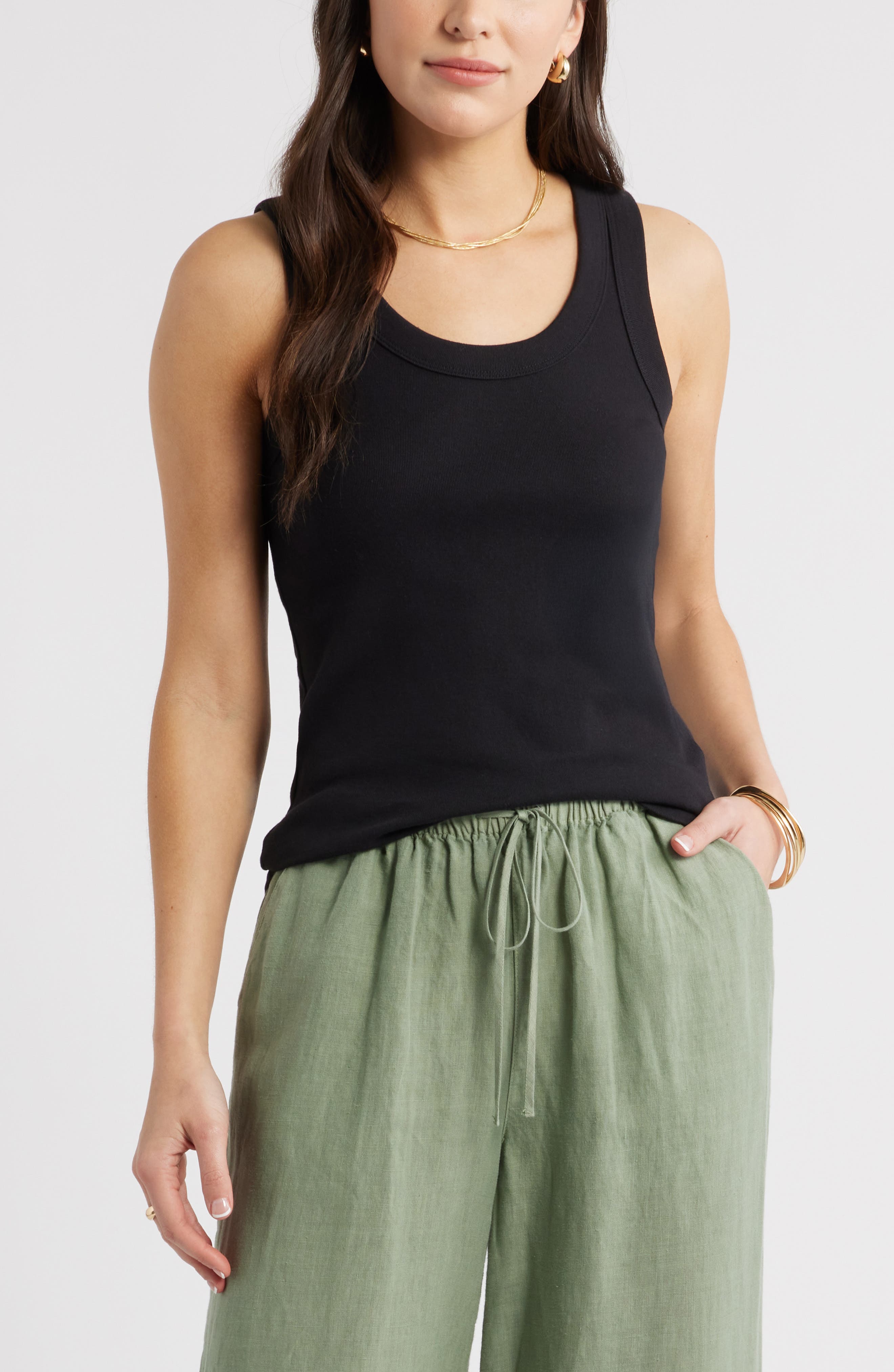 Caslon® Scoop Neck Rib Cotton Tank | Nordstrom