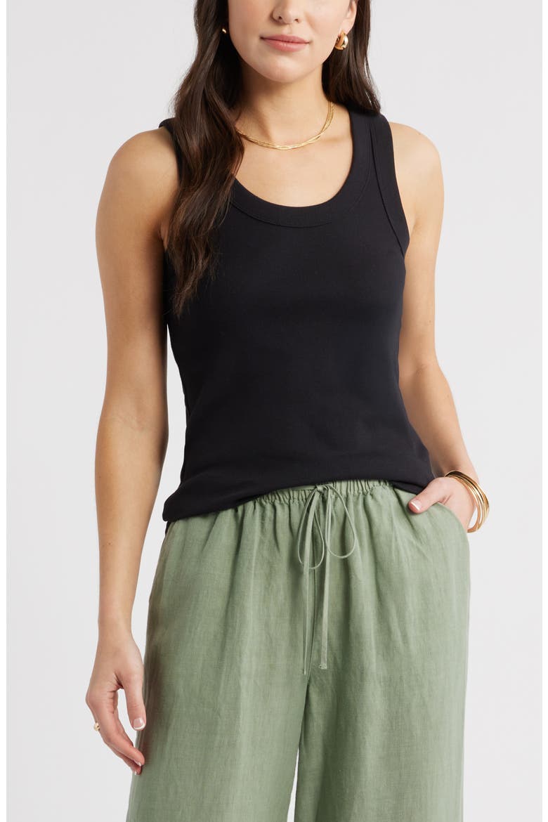 Scoop Neck Rib Cotton Tank, Main, color, BLACK