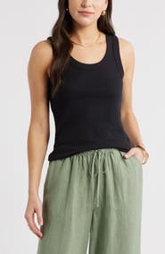 Caslon® Scoop Neck Rib Cotton Tank