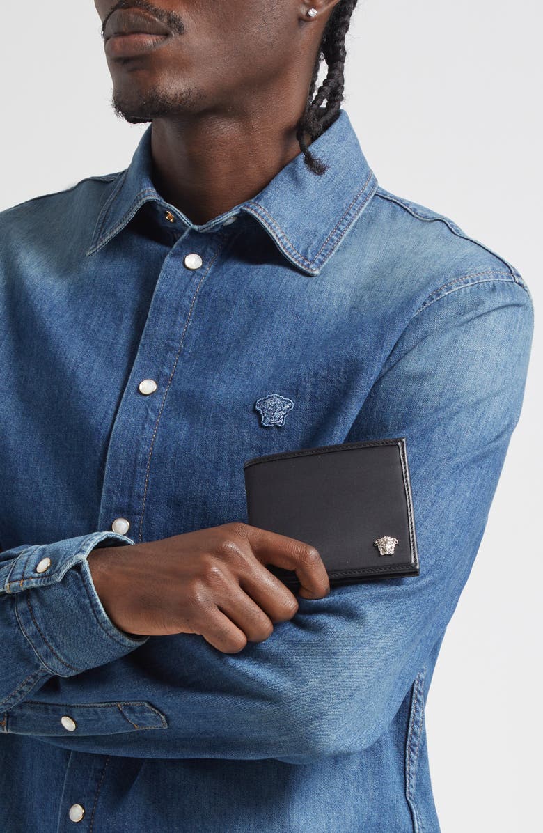 Versace Medusa Leather & Nylon Bifold Wallet, Alternate, color, Black-Palladium