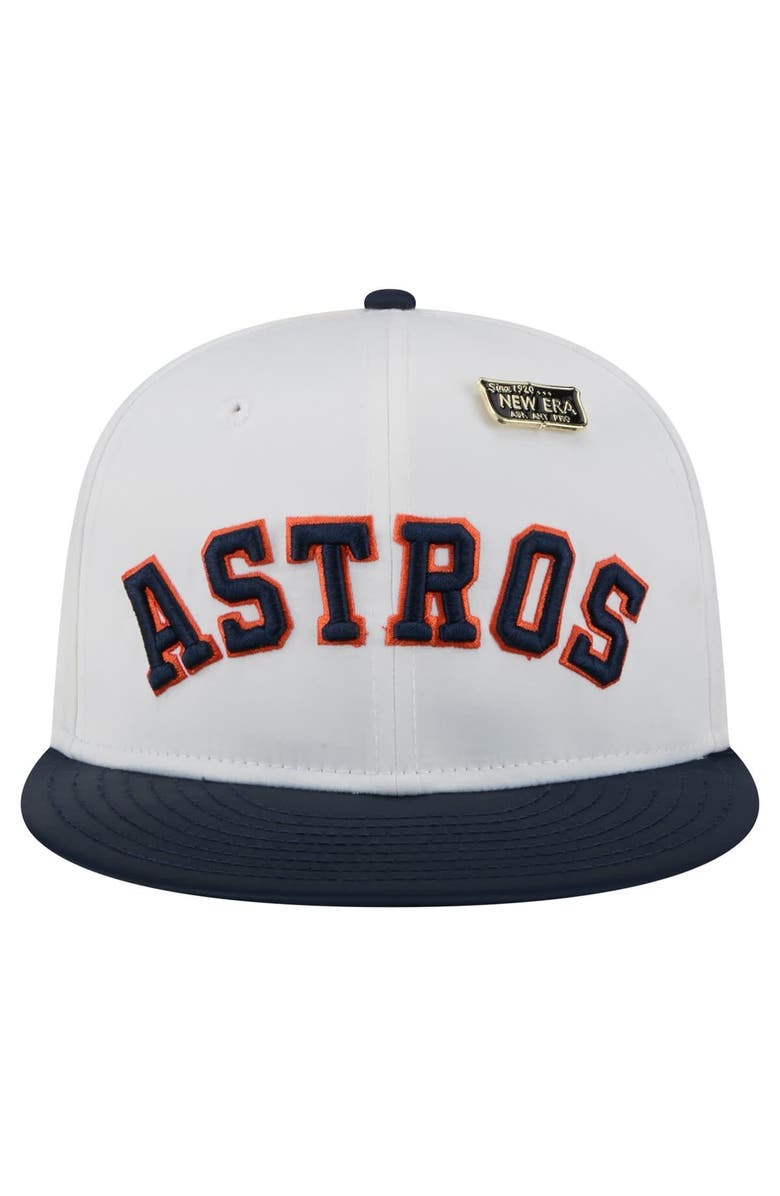 New Era Men's New Era White/Navy Houston Astros Satin 59FIFTY Fitted Hat, Alternate, color, White