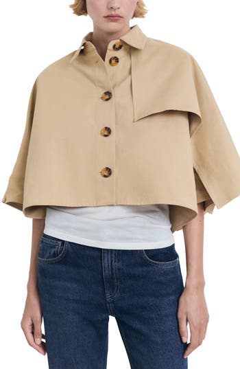 Mango Cape Cotton Blend Trench Jacket In Brown