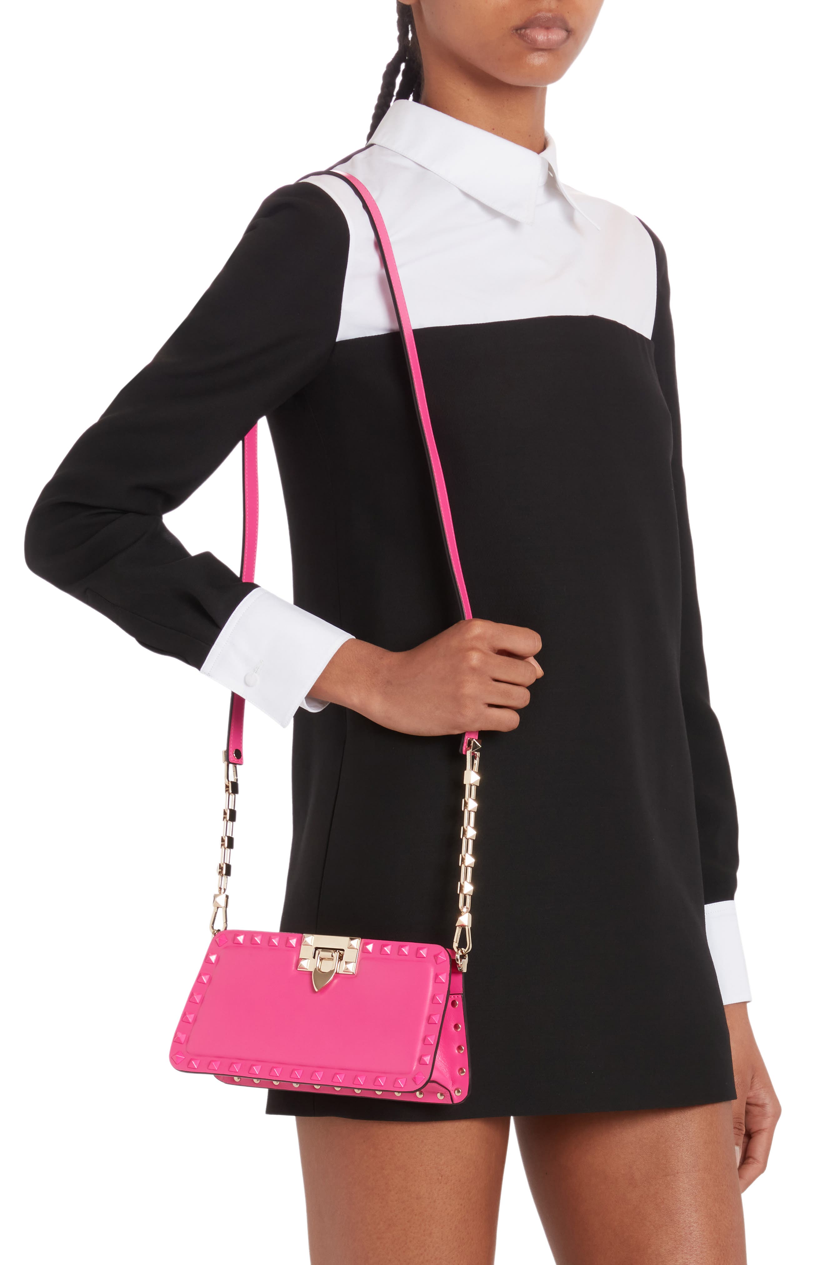 Valentino Garavani Rockstud Leather Clutch, Alternate, color, 