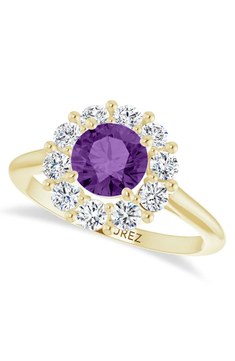 ALLUREZ Round Lab Amethyst & Diamond Halo Ring 14K, Main, color, 1.25Ct/Yellow Gold