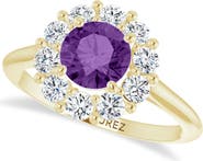 ALLUREZ Round Lab Amethyst & Diamond Halo Ring 14K