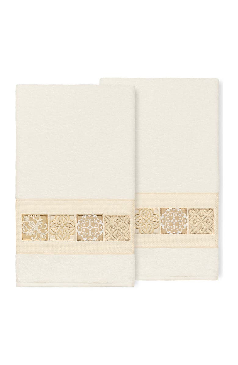 Linum Home Textiles Vivian Embellished Bath Towel - Set of 2 - Cream, Alternate, color, Cream