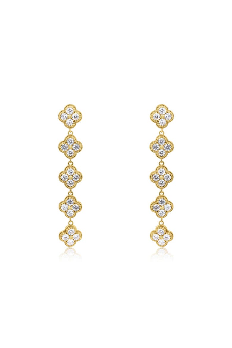 CZ Clover Dangle Earrings, Alternate, color, Gold Plated Sterling Silver