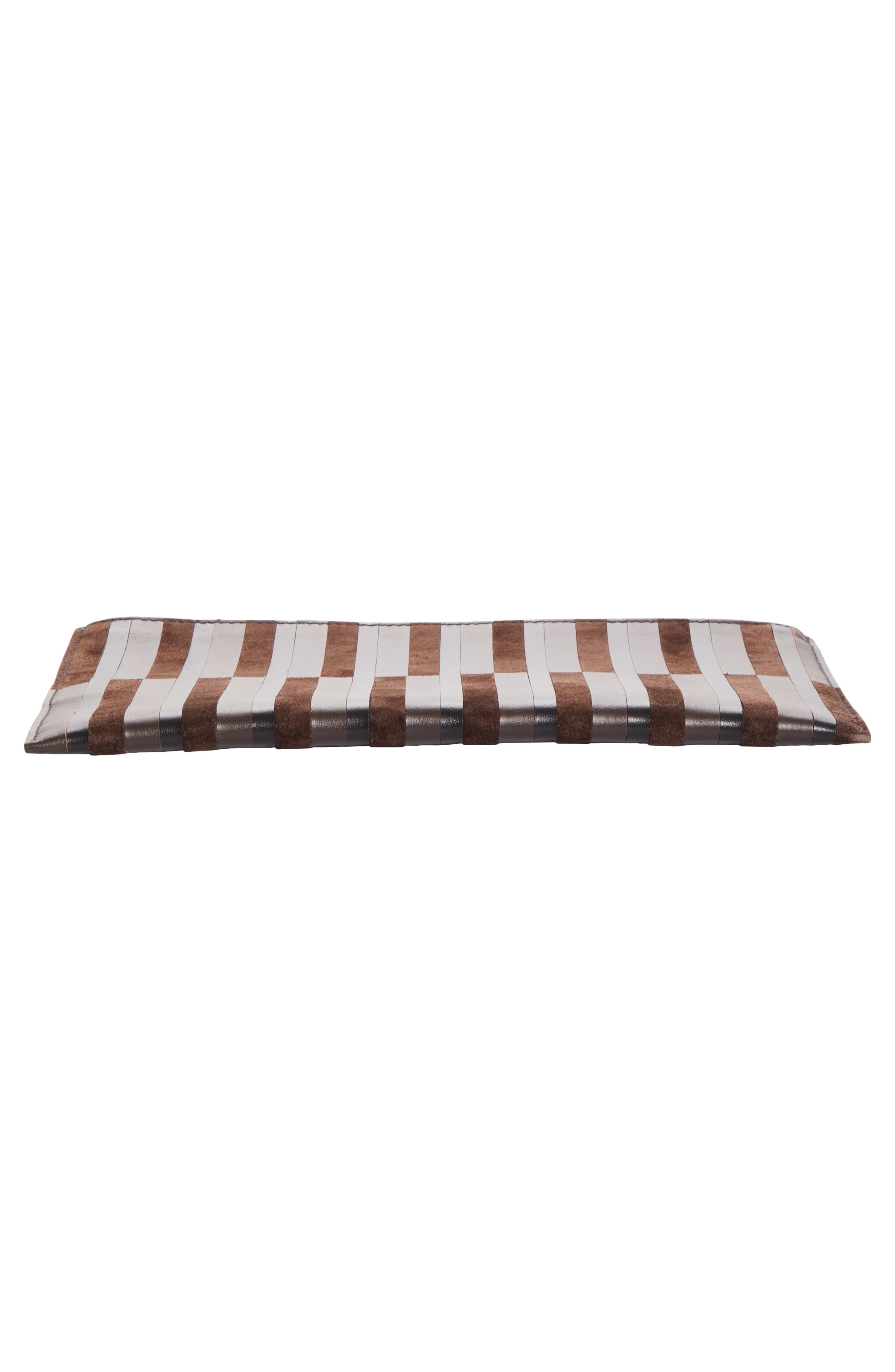 Stripe Zip Leather Pouch, Alternate, color, BLACK/ESPRESSO