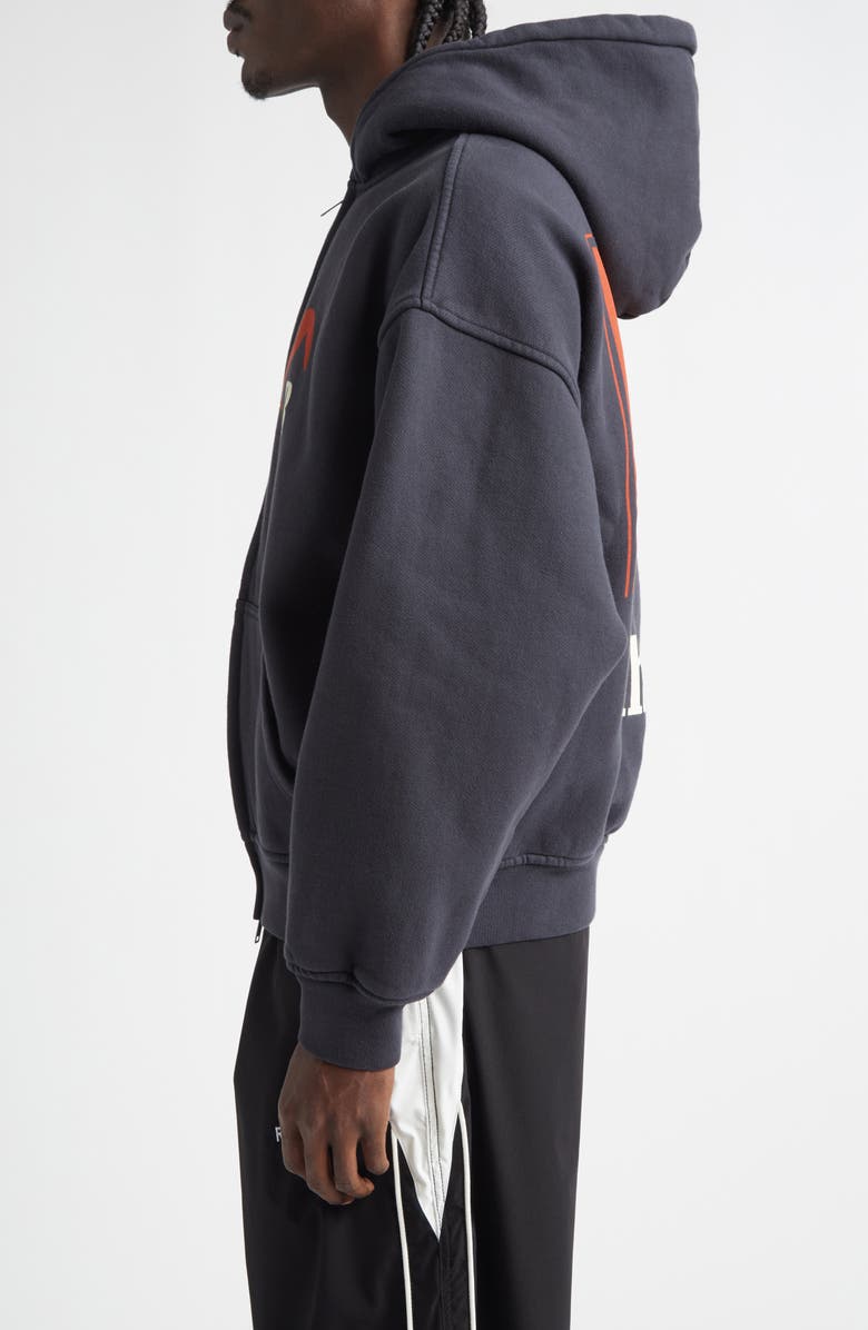 Rhude Moonlight Logo Full Zip Fleece Graphic Hoodie, Alternate, color, Vintage Black/ Red /Yellow