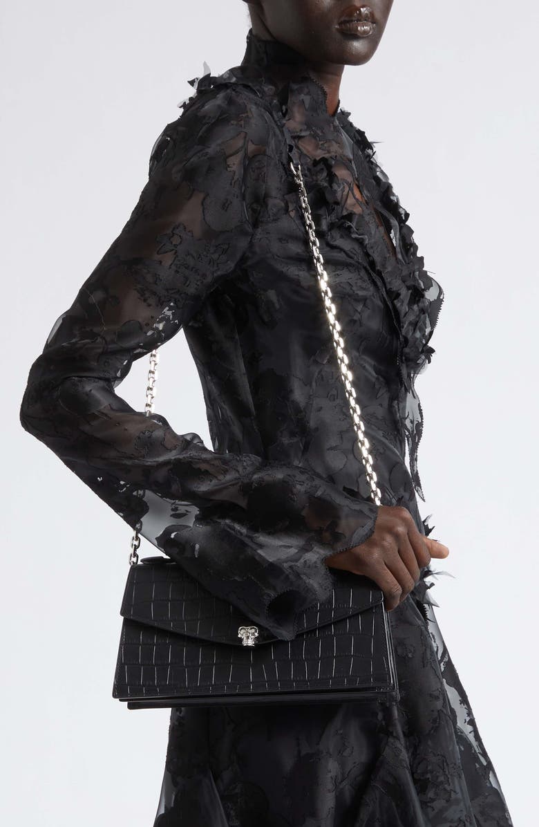 McQueen Skull Top Handle Bag, Alternate, color, Black