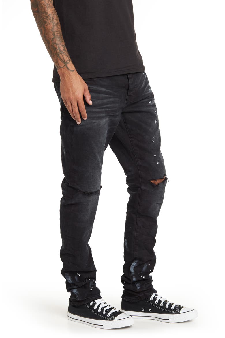 Paint Splatter Ripped Knee Skinny Jeans, Alternate, color, BLACK RESIN KNEE SLIT122