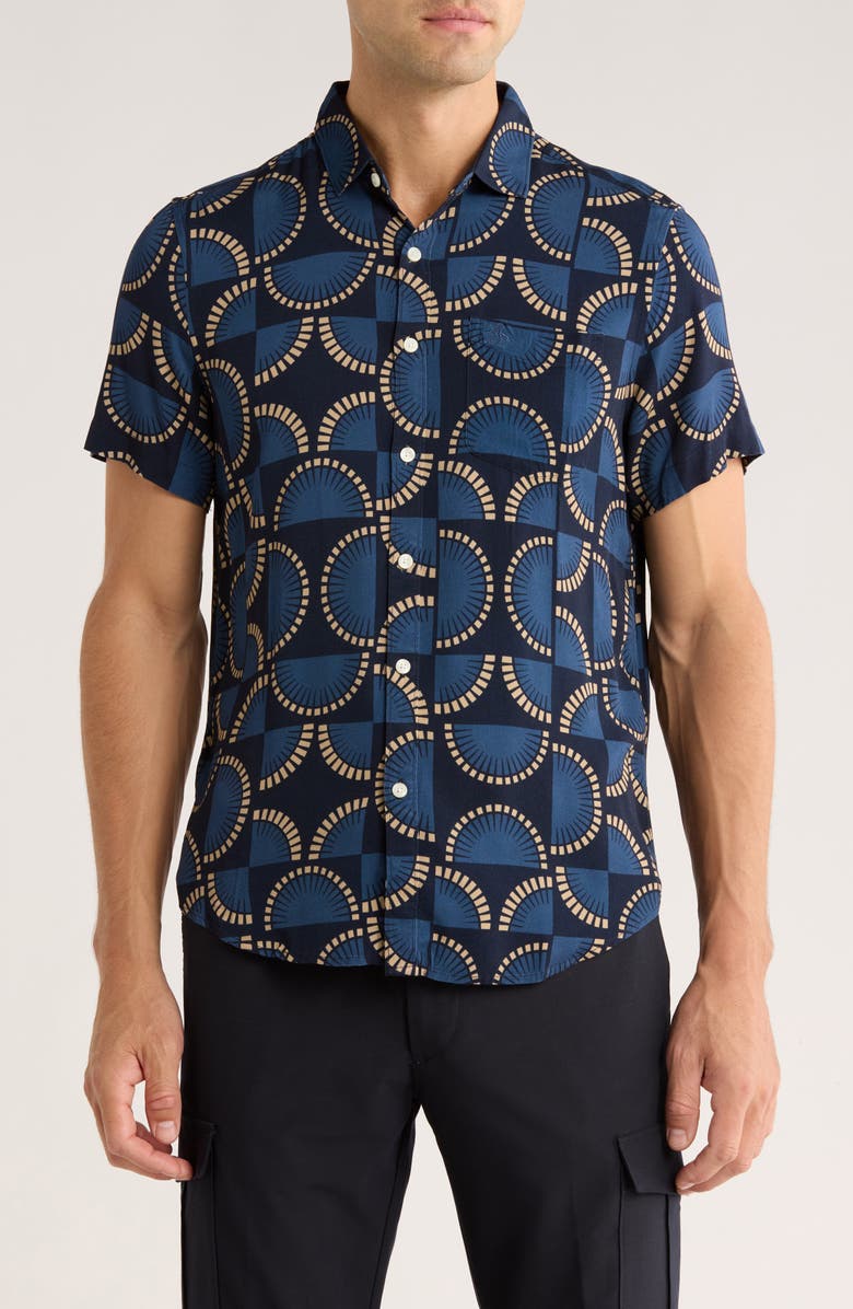Original Penguin Fans Short Sleeve Button-Up Shirt, Main, color, Dark Sapphire