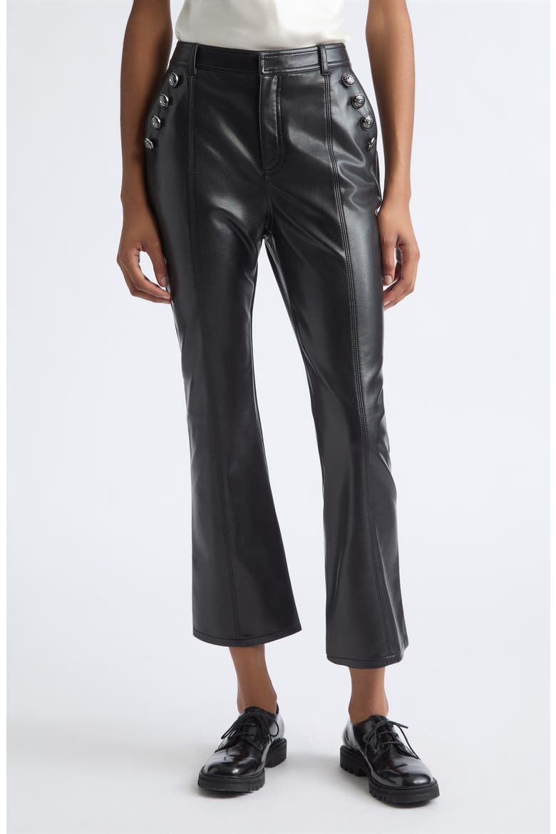 Suzette Cropped Faux Leather Flare Pants, Main, color, BLACK