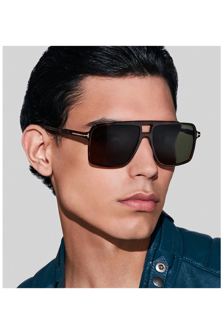 Kemp 59mm Navigator Sunglasses, Alternate, color, HAVANA / T LOGO / GREEN LENSES