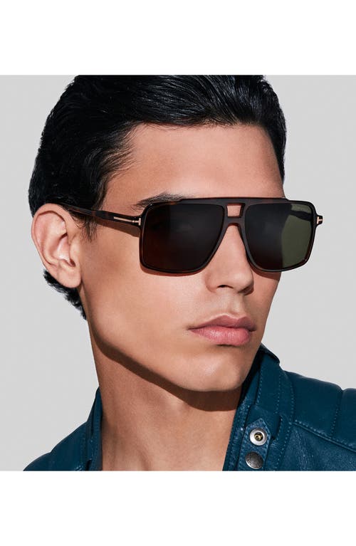Tom Ford Kemp 59mm Navigator Sunglasses In Havana/t Logo/green Lenses