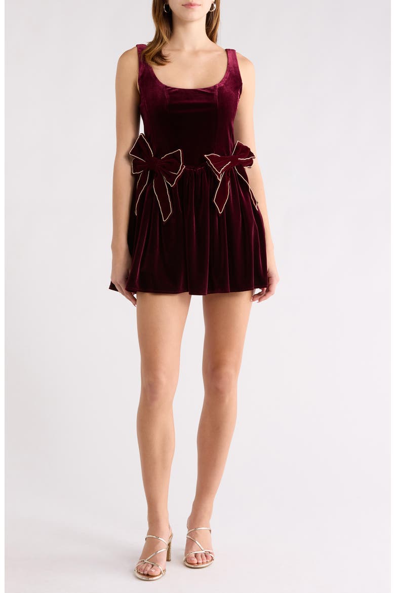 Velvet Fit & Flare Dress, Main, color, BURGUNDY