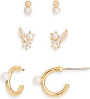 NORDSTROM RACK 3-Pack CZ & Faux Pearl Stud & Hoop Earrings