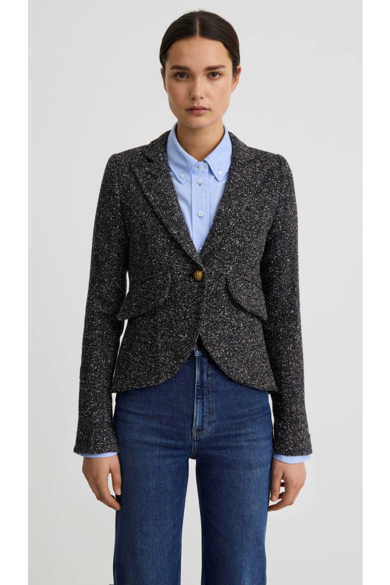 One Button Blazer With Rectangle Elbow Patch, Main, color, Black Donegal