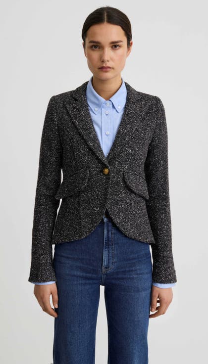 One Button Blazer With Rectangle Elbow Patch