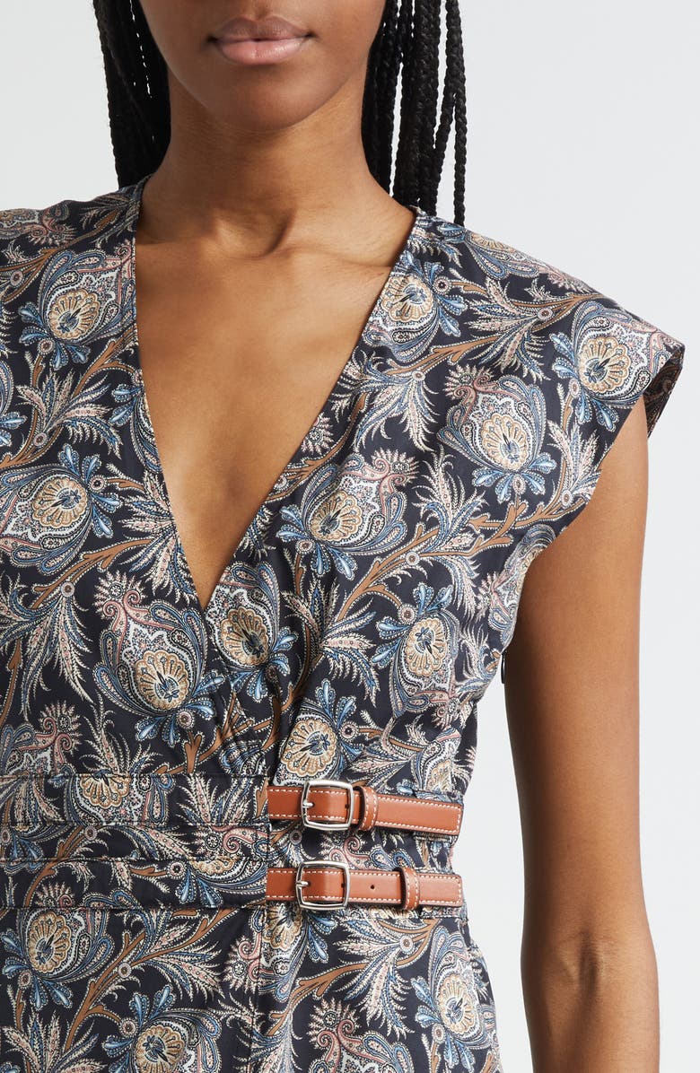 Veronica Beard Nilsen Paisley Floral Stretch Cotton Midi Dress, Alternate, color, Black Multi