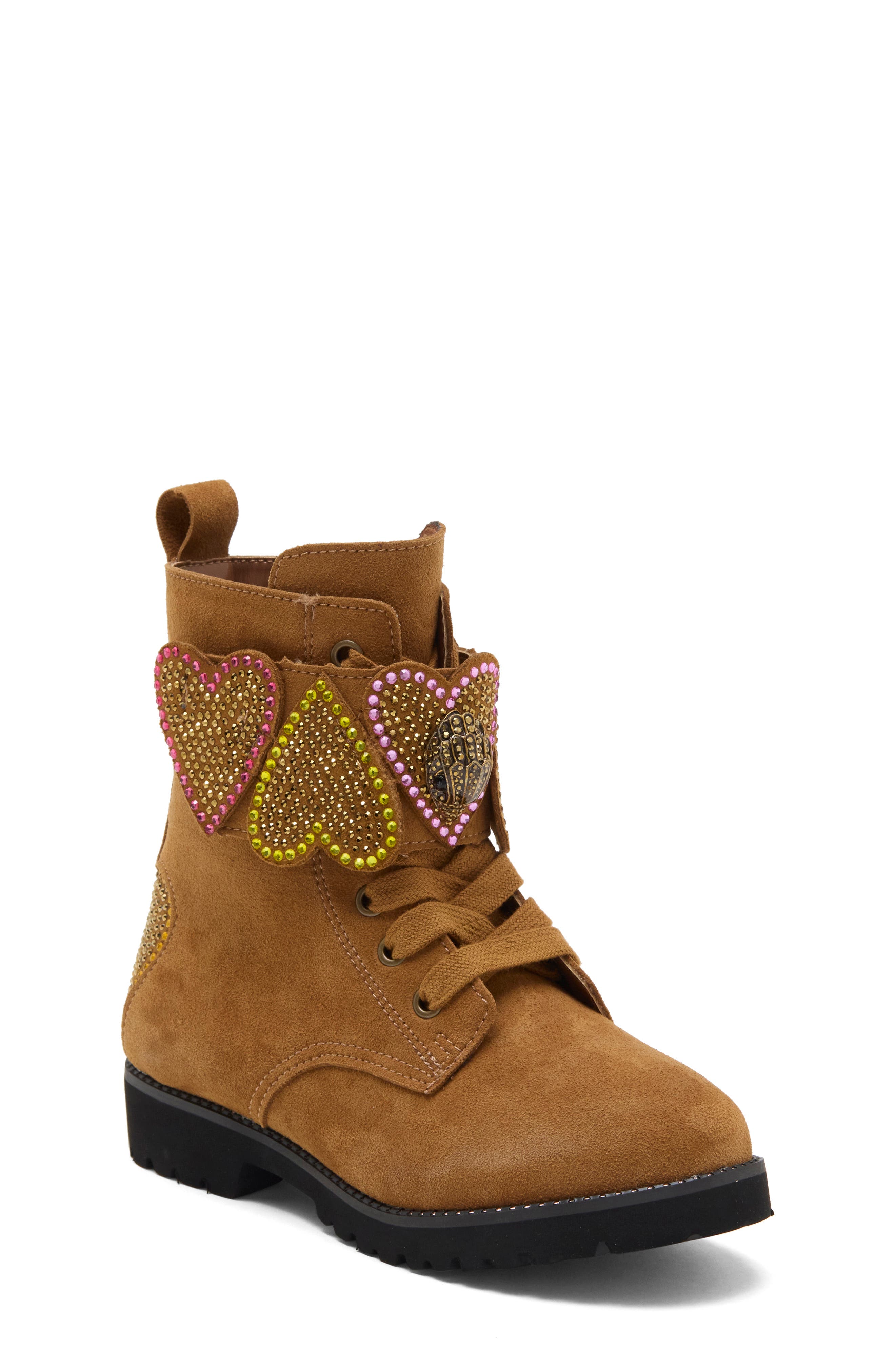 Kids' Min Heart Lace-Up Boot, Main, color, BROWN