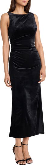 Sleeveless Side Slit Velvet Midi Dress