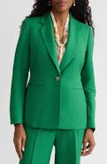 KASPER One-Button Linen Blend Peplum Blazer