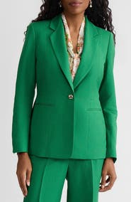 KASPER One-Button Linen Blend Peplum Blazer