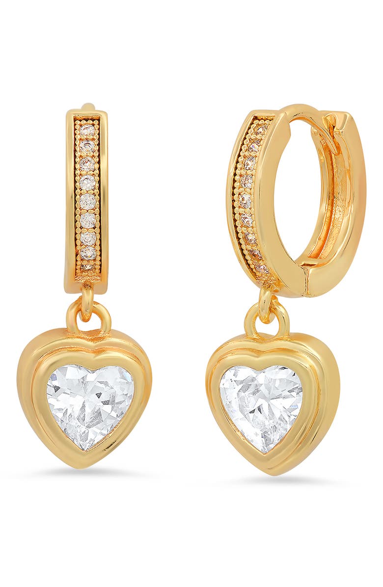 HMY JEWELRY Heart Crystal Hoop Earrings, Main, color,