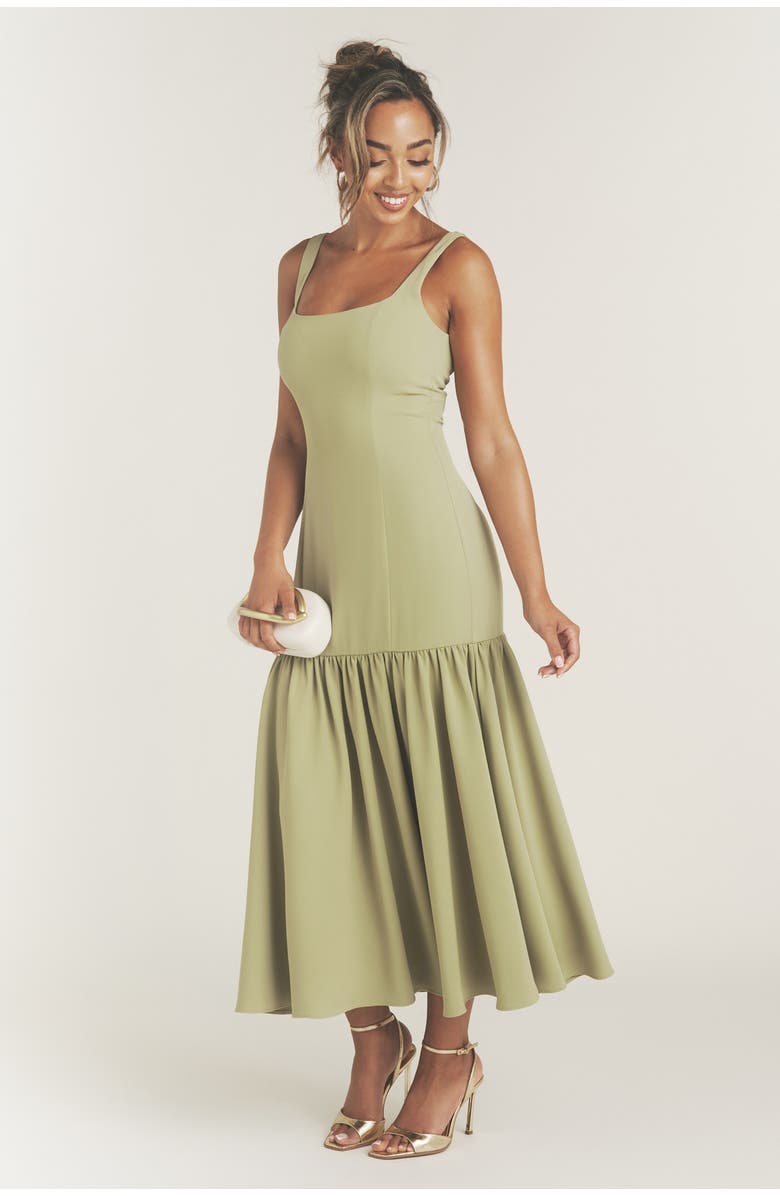 Six Stories Square Neck Drop Hem Midi Dress, Alternate, color, Sage