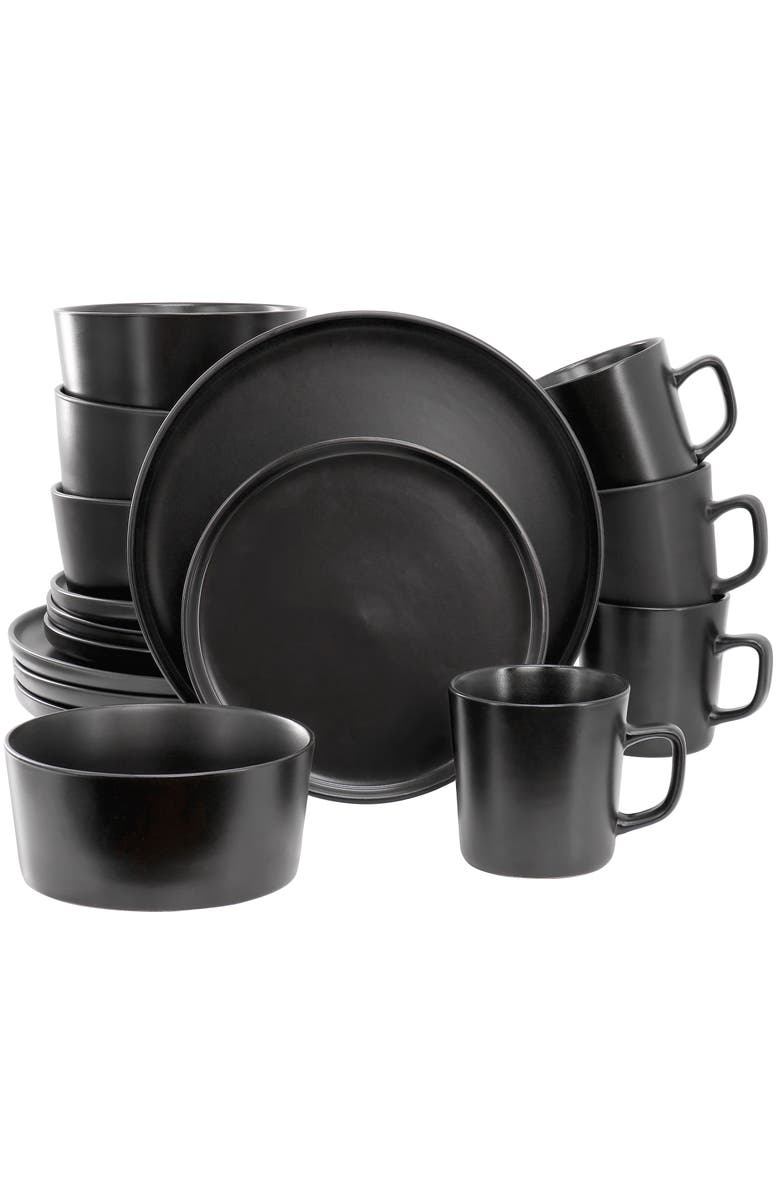 Elama Luxmatte Black 16 Piece Dinnerware Set, Main, color, Black