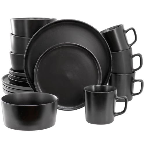 Elama Luxmatte Black 16 Piece Dinnerware Set In Black