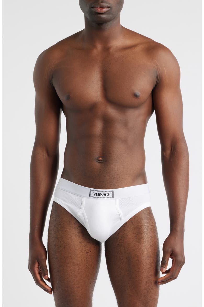 '90s Logo Stretch Cotton Rib Briefs, Main, color, OPTICAL WHITE