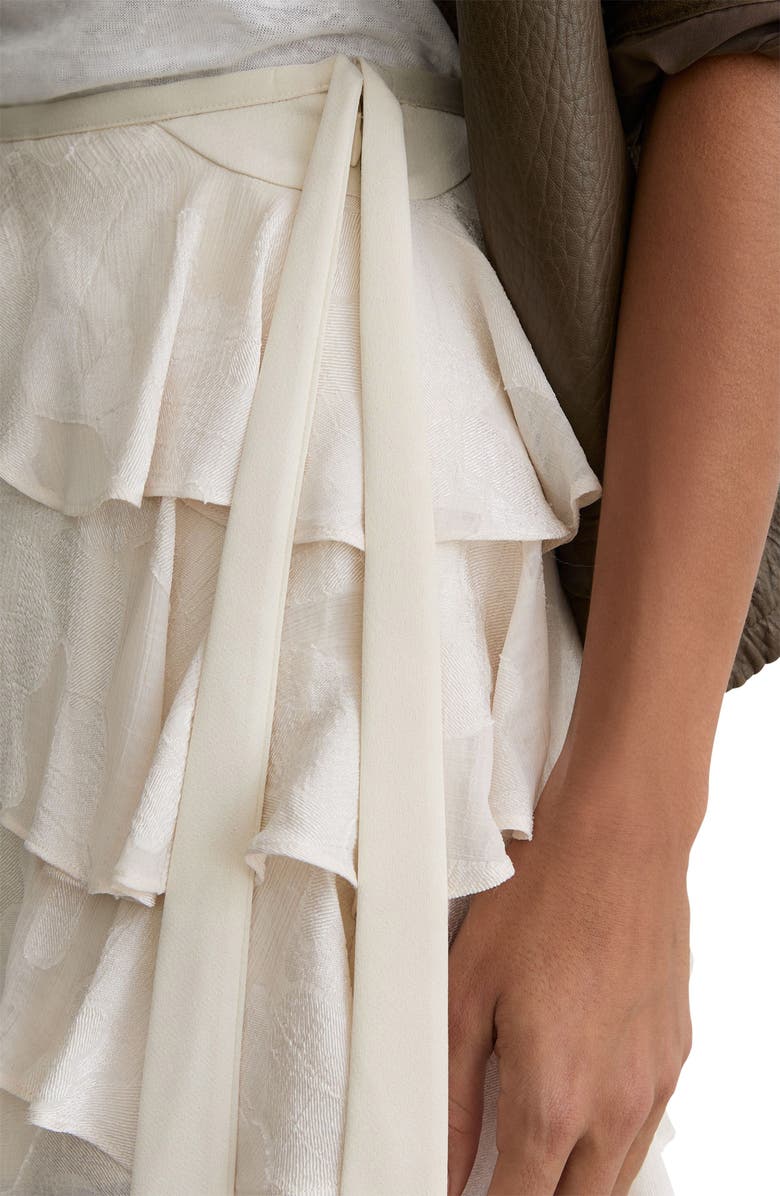Reiss Cameron Ruffle Tie Waist Jacquard Skirt, Alternate, color, Cream