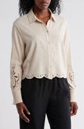 Ellen Tracy Eyelet Inset Button-Up Shirt
