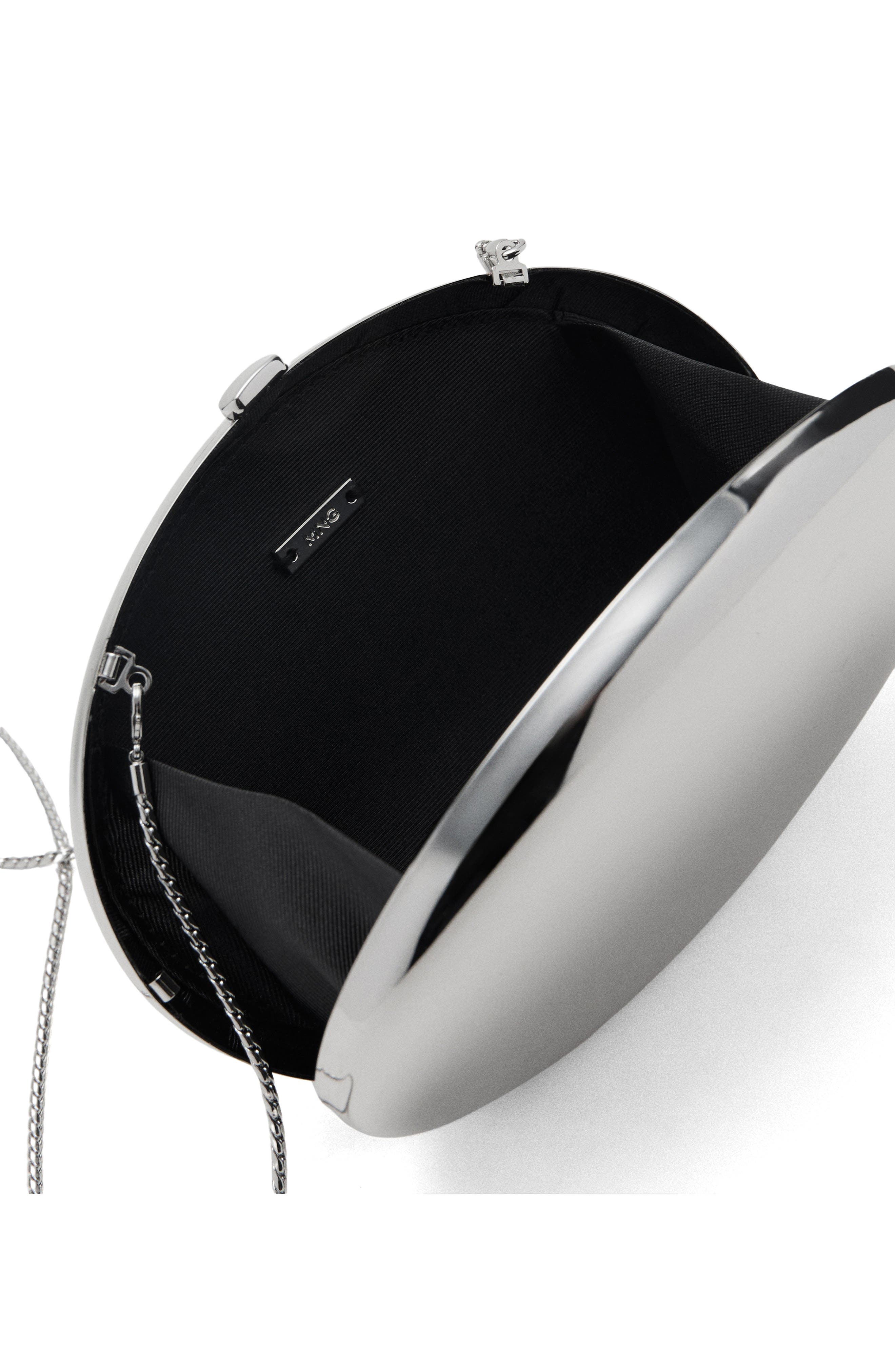 MANGO Oval Frame Clutch, Alternate, color, Silver